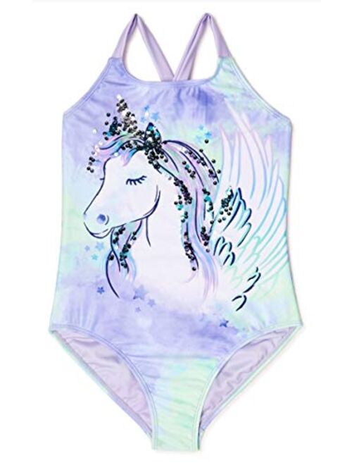 Wonder Nation Clothing Girls Unicorn Lavender Sunrise One-Piece Swimsuit