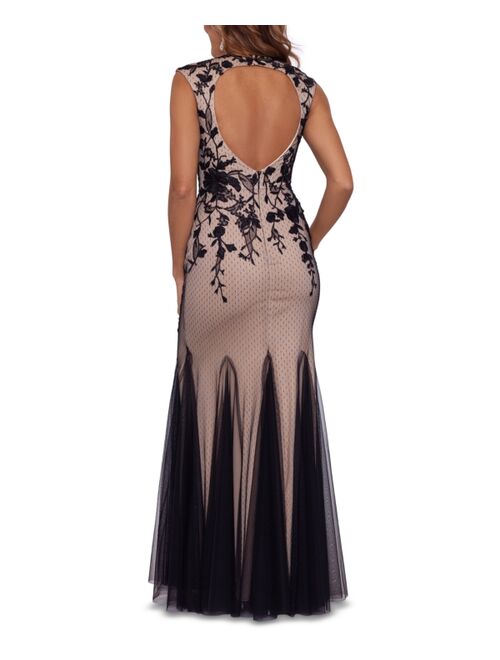 Betsy & Adam Embroidered-Mesh Gown