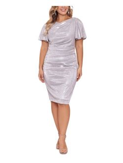Plus Size Metallic Flutter-Sleeve Sheath Dress