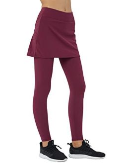 HonourSex Fleece Lined Leggings with Skirt Tennis Skirts with Long Leggings Attached Hiking Skirt with Leggings