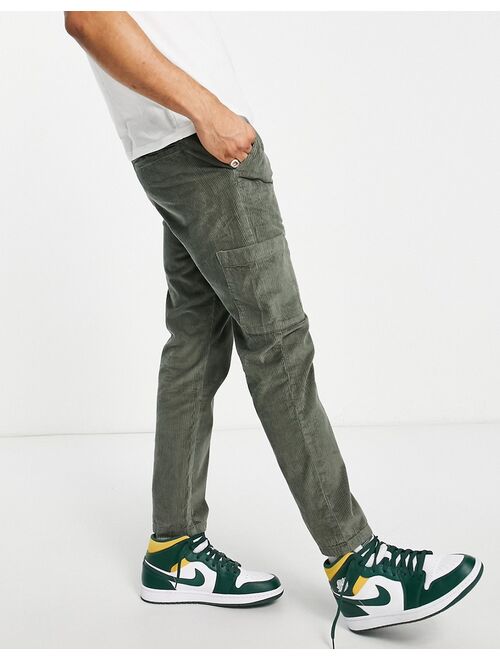 ASOS DESIGN slim pants in khaki corduroy with cargo pockets