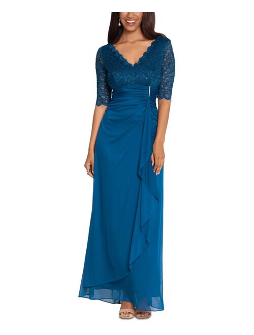 Buy Betsy & Adam Petite V-Neck Lace-Bodice Gown online | Topofstyle