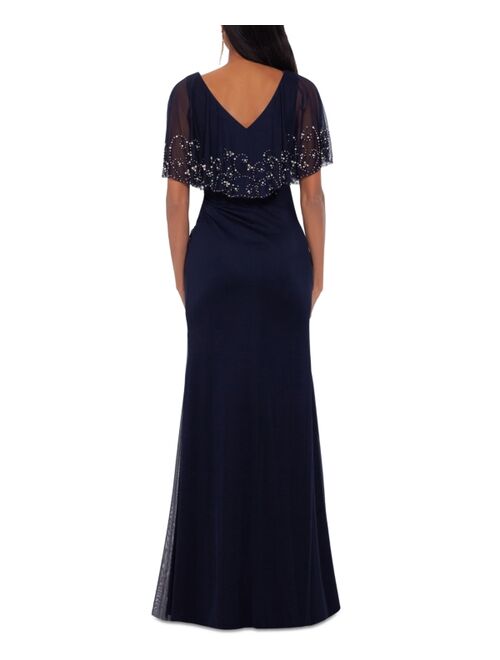 Betsy & Adam Petite Beaded Capelet Gown