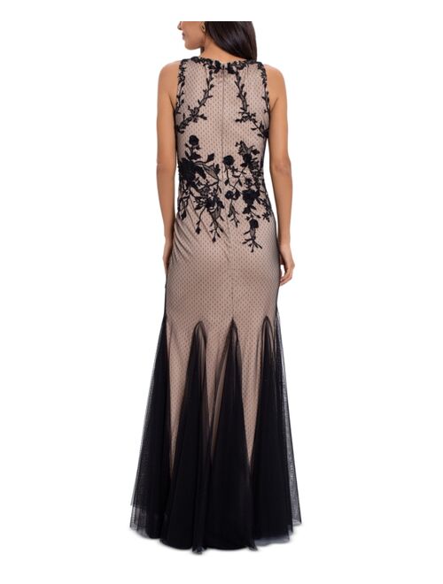 Betsy & Adam Petite Embroidered-Mesh Gown