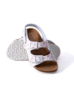 Seranoma JR Castaway Slide Sandals for Kids - Comfortable Slip On Cork Footbed Sandals Adjustable Buckles - Girls Slip-Resistant Platform Summer Flat Sandals for Beach, H