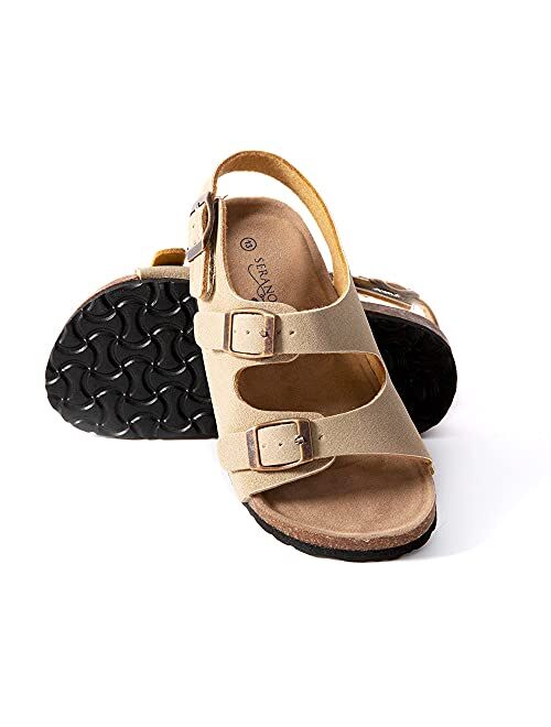 Seranoma JR Castaway Slide Sandals for Kids - Comfortable Slip On Cork Footbed Sandals Adjustable Buckles - Girls Slip-Resistant Platform Summer Flat Sandals for Beach, H