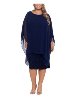 Plus Size Chiffon-Overlay Sequin Lace Dress