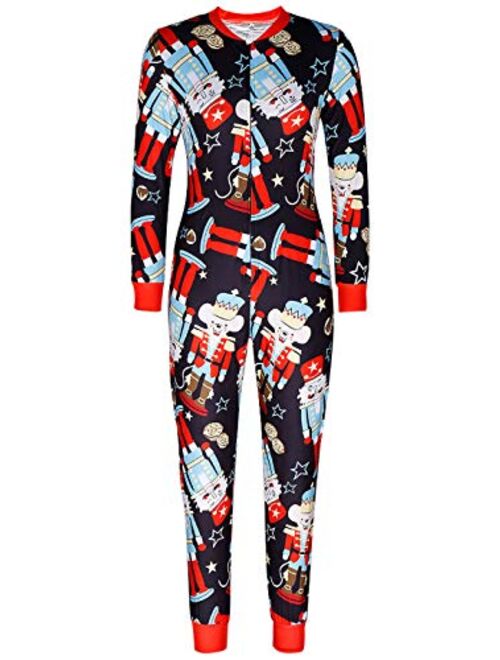 Onancehim Women's Family Ugly One Piece Christmas Pajamas, Adult Funny Print Onesie Sleepwear Jumpsuit Rompers
