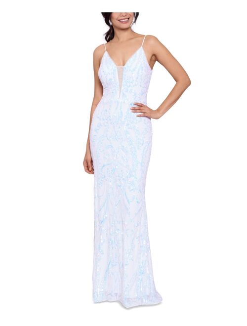 Betsy & Adam Sequined Mesh-Inset Gown