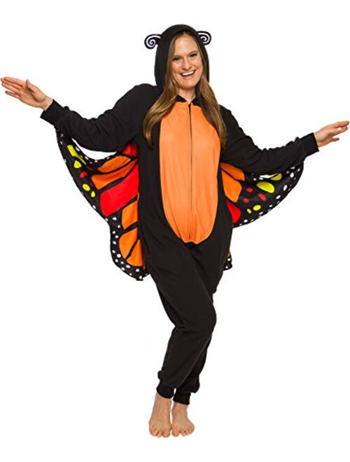 Silver Lilly Butterfly Costume Pajamas w/ Wings - One Piece Slim Fit Plush Novelty Jumpsuit