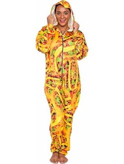 FUNZIEZ! Adult Unisex Taco Pajamas - Sublimated One Piece Food Costume - Hooded Jumpsuit