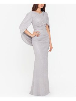 Metallic Cape-Sleeve Gown