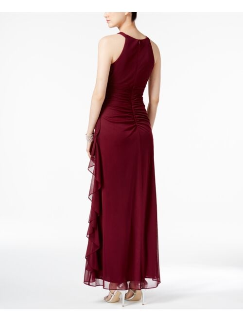 Betsy & Adam Petite Ruched Embellished Gown