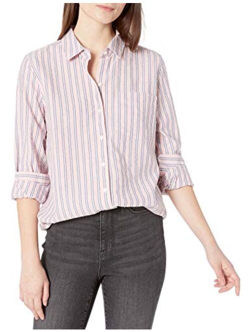 Amazon Brand - Goodthreads Women's Seersucker Long Sleeve Button Front Tunic Shirt
