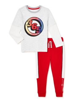 Boys Long Sleeve Tee & Pant, 2-Piece Outfit Set, Sizes 4-10