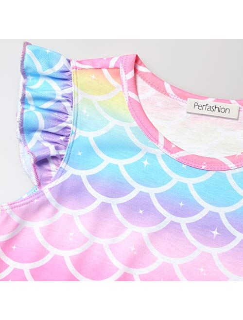 Perfashion Unicorn/Mermaid Nightgowns Matching Girls&Dolls Summer Flutter Sleeve Pajamas