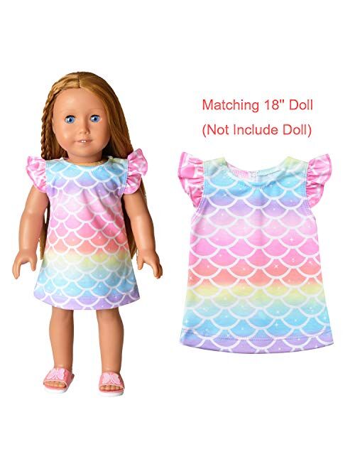 Perfashion Unicorn/Mermaid Nightgowns Matching Girls&Dolls Summer Flutter Sleeve Pajamas