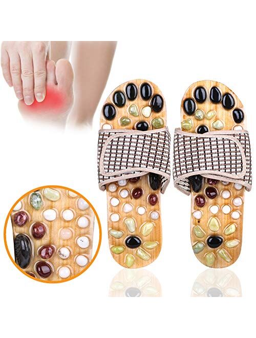 Comfecto Acupressure Massage Slippers with Earth Stone, Therapeutic Reflexology Sandals for Foot Acupoint Massage Shiatsu Arch Pain Relief, Fit Women 6-7 Feet Size
