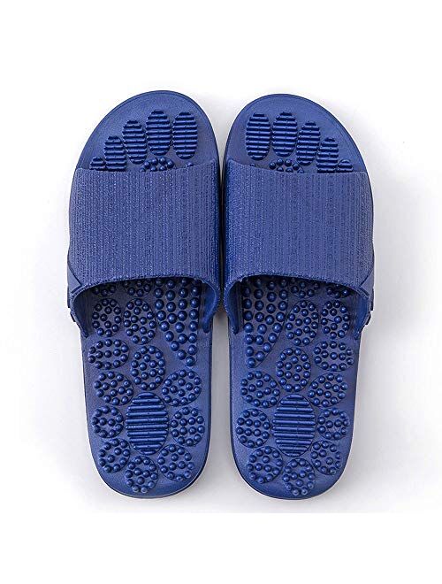 V-Shine Acupressure Massage Slippers Therapeutic Reflexology Sandals for Foot Acupoint Massage Shiatsu Arch Pain Relief Non-Slip Massage Shoes for Bath Shower (Dark Blue,