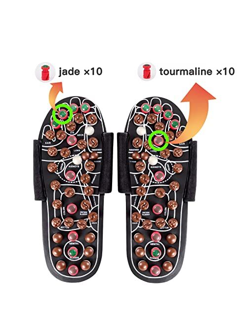 CLORIS Deep Tissue Circulation Massage Slippers with Jade Stones, Acupressure Sandals Reflexology Therapy Shoes Gift for Men Women with a Pair of Sock (L)
