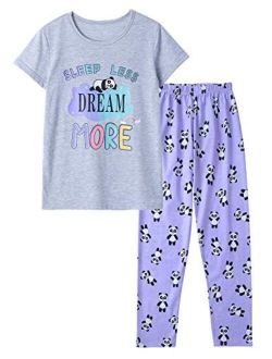 Jashe Panda Pajamas for Girls Size 2T-16 Toddler Little Kids Short Sleeve & Pants Clothes Set PJ Pal Sleepwear