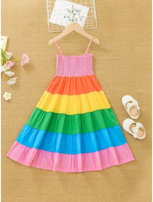 Shein Toddler Girls Rainbow Shirred Cami Dress