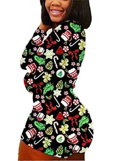zhangqing Women 's V-Neck Bodysuit Jumpsuits Print Short Onesies Stretch Long Sleeve Pajama Romper