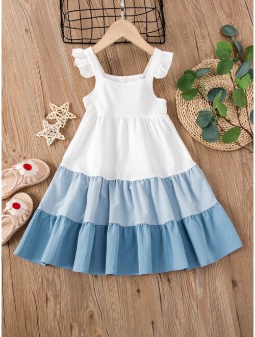 Shein Toddler Girls Colorblock Ruffle Trim Cami Dress