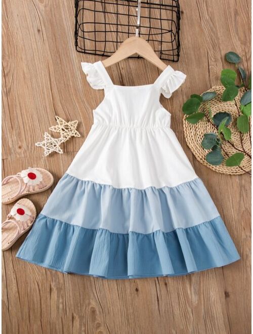 Shein Toddler Girls Colorblock Ruffle Trim Cami Dress