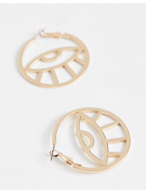 ASOS DESIGN hoop earrings with eye design in gold tone
