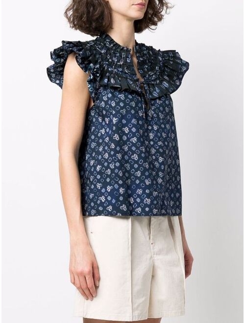 Ulla Johnson Solina geometric-print frilled blouse