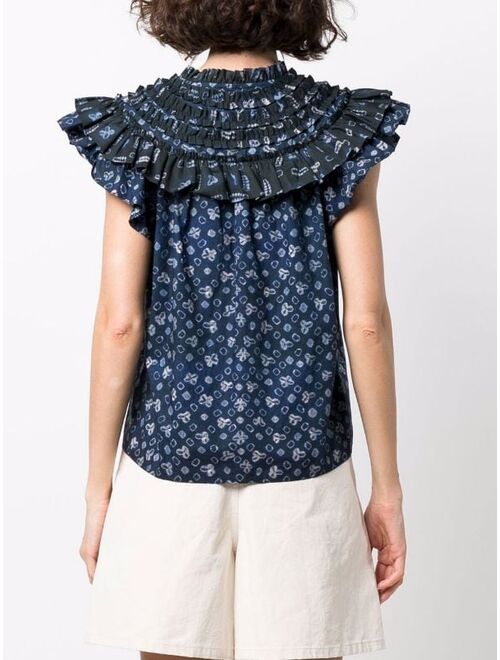 Ulla Johnson Solina geometric-print frilled blouse
