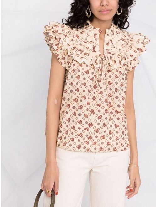 Ulla Johnson Solina geometric-print frilled blouse