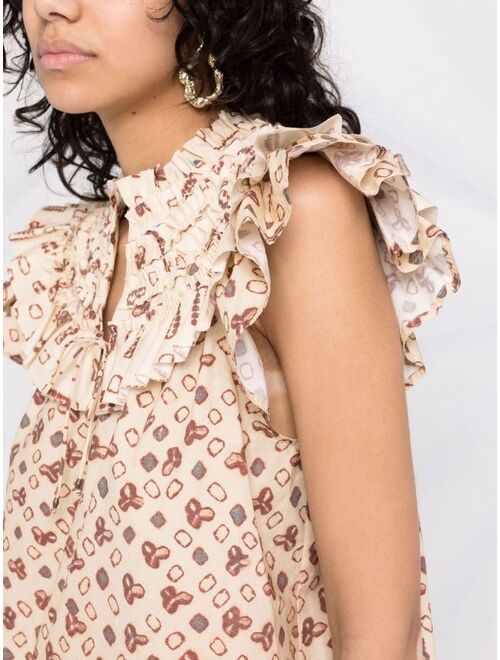 Ulla Johnson Solina geometric-print frilled blouse