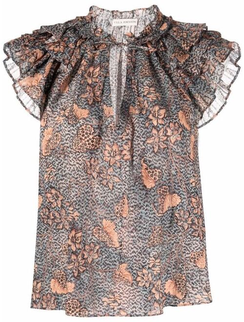 Ulla Johnson abstract-print ruffle-sleeves blouse