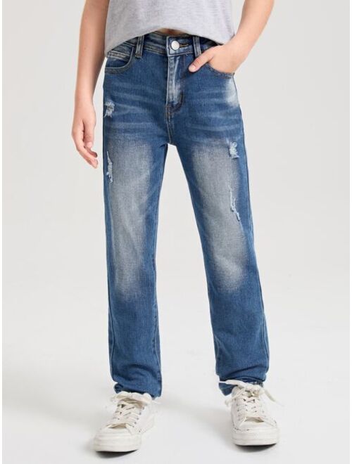 Shein Boys Ripped Cat Whisker Washed Jeans