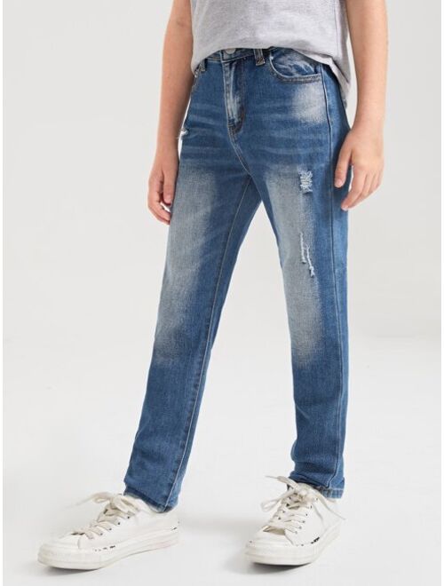 Shein Boys Ripped Cat Whisker Washed Jeans