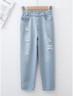 Boys Light Wash Ripped Jeans