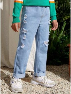 Boys Ripped Light Wash Jeans