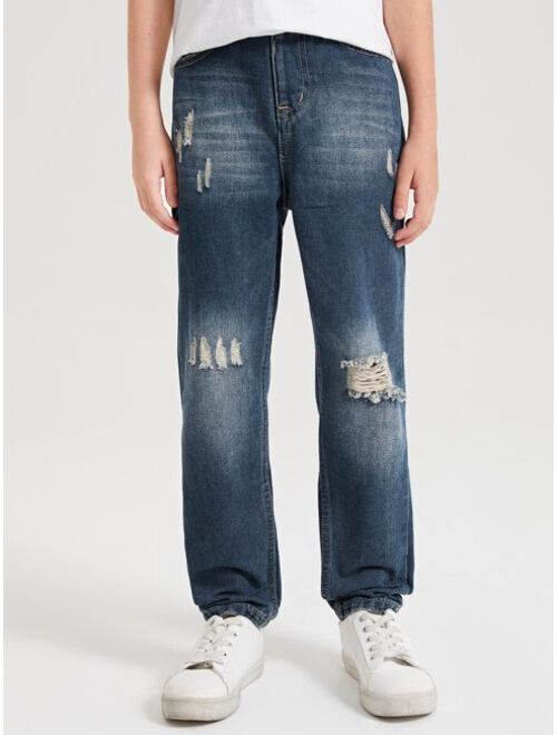 Shein Boys Bleach Wash Ripped Frayed Jeans