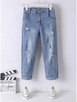 Boys Slant Pocket Ripped Jeans
