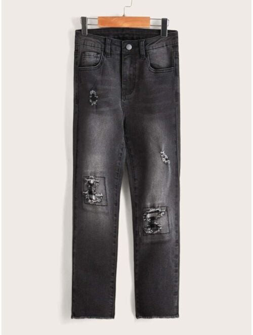 SHEIN Boys Ripped Patched Jeans