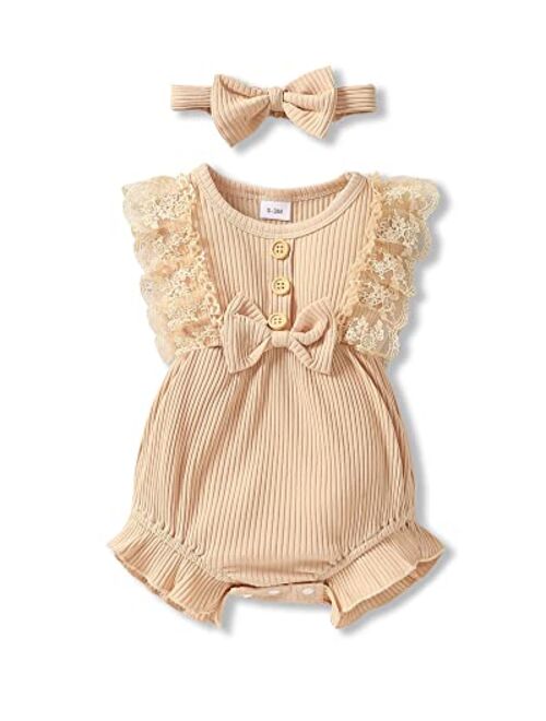 SANMIO Baby Girl Romper Clothes Newborn Girls Lace Ruff Jumpsuit for 0-18 Months Girl Outfits Infant Baby Girl Clothe Set