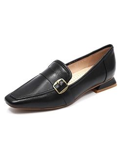 Mona flying Women's Leather Penny Loafers Slip On Flats Office Ladies Casual Shoes