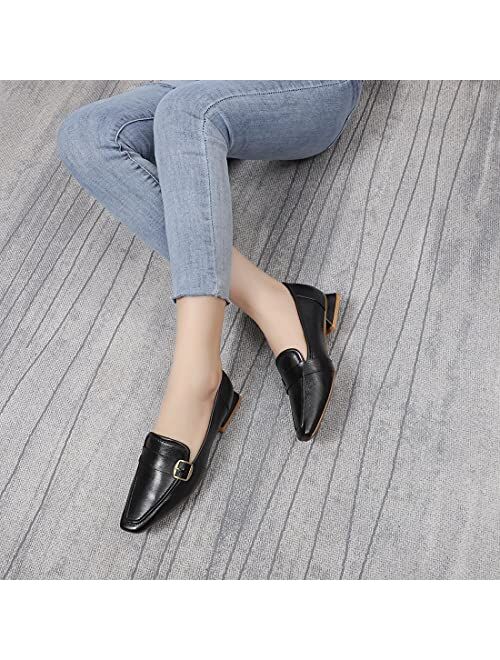 Mona flying Women's Leather Penny Loafers Slip On Flats Office Ladies Casual Shoes