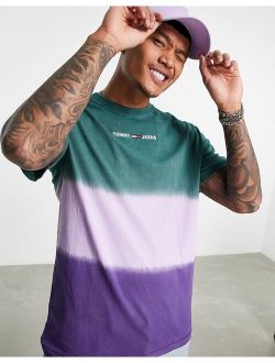 Tommy Jeans straight logo color block dip dye relaxed fit t-shirt in purple/green