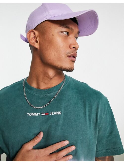 Tommy Hilfiger Tommy Jeans straight logo color block dip dye relaxed fit t-shirt in purple/green
