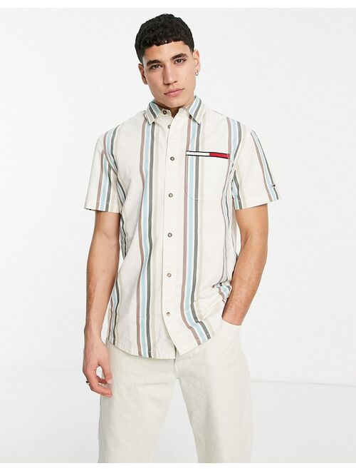 Tommy Hilfiger Tommy Jeans archive washed stripe short sleeve shirt boxy fit in white/green