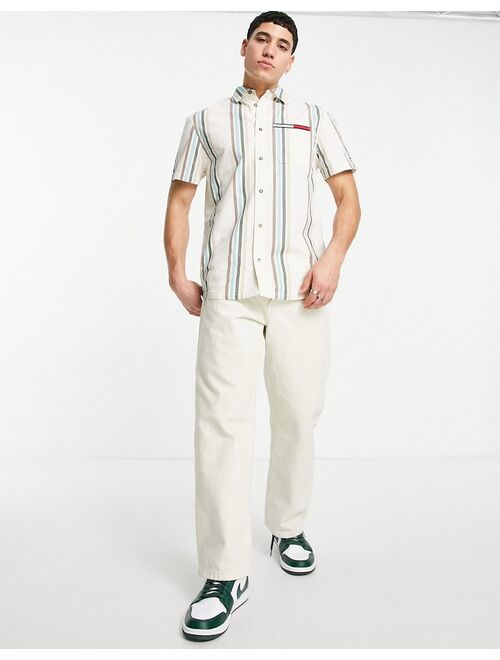Tommy Hilfiger Tommy Jeans archive washed stripe short sleeve shirt boxy fit in white/green