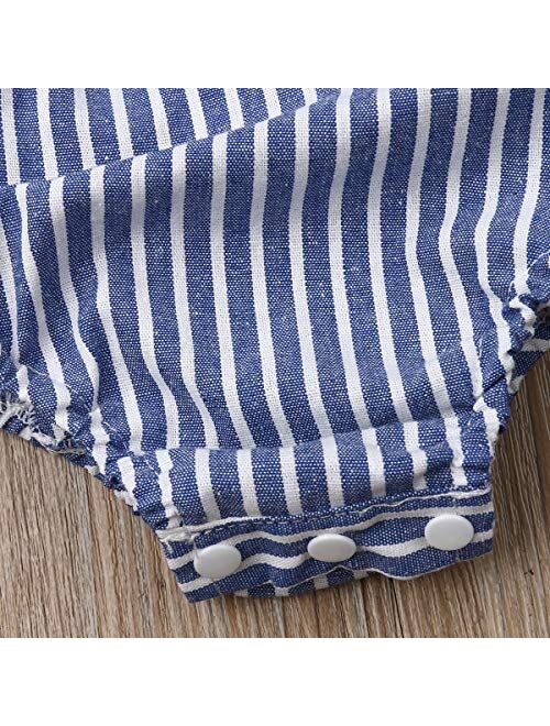 N /D Txlixc 2PC Newborn Baby Girls Clothes Striped Jumpsuit Romper Playsuit Headband Outfits 0-24 Months